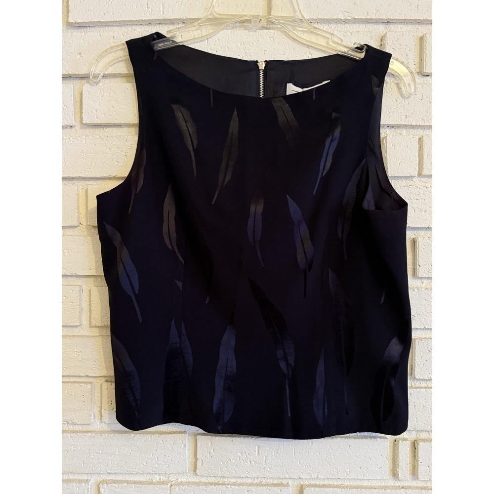 Vintage‎ Taïga Paris Black Leaf Pattern -Back Zipper Tank Top Size 8